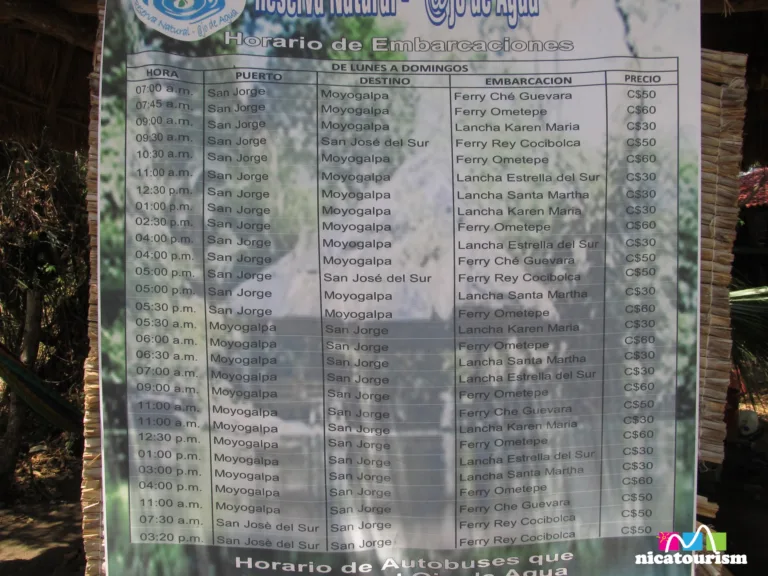 Ferry schedule to Ometepe, Nicaragua