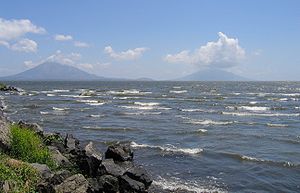 The island Ometepe seen from the shore. Concep...