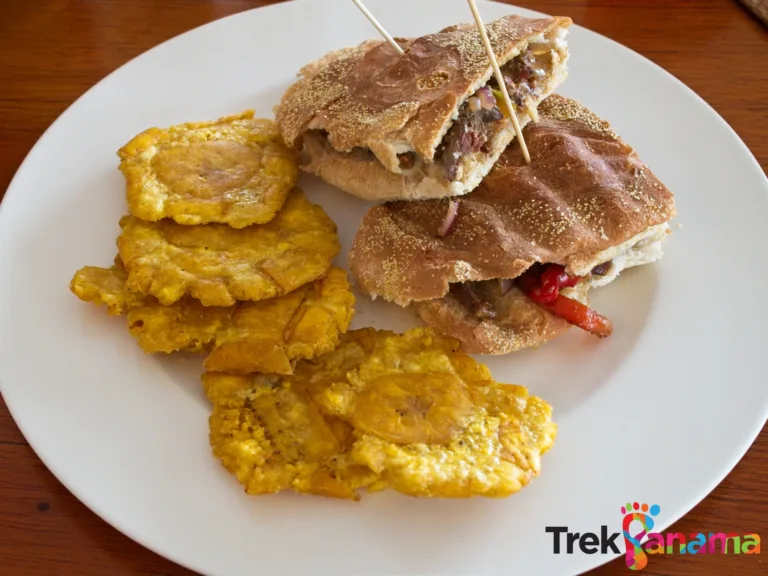 Emparedado con carne y queso con patacones